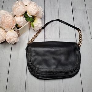 Leather Saddle Bag Purse by Isaac Mizrahi with Gold Chain Strap Detail